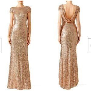 Badgley Mischka Gold Sequin Cowl Back Gown